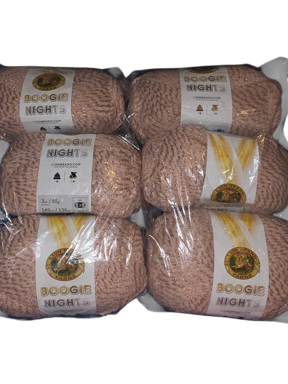 Lion Brand Boogie Nights Monte Carlo Yarn Lot of 6 Pink Metallic Discontinued